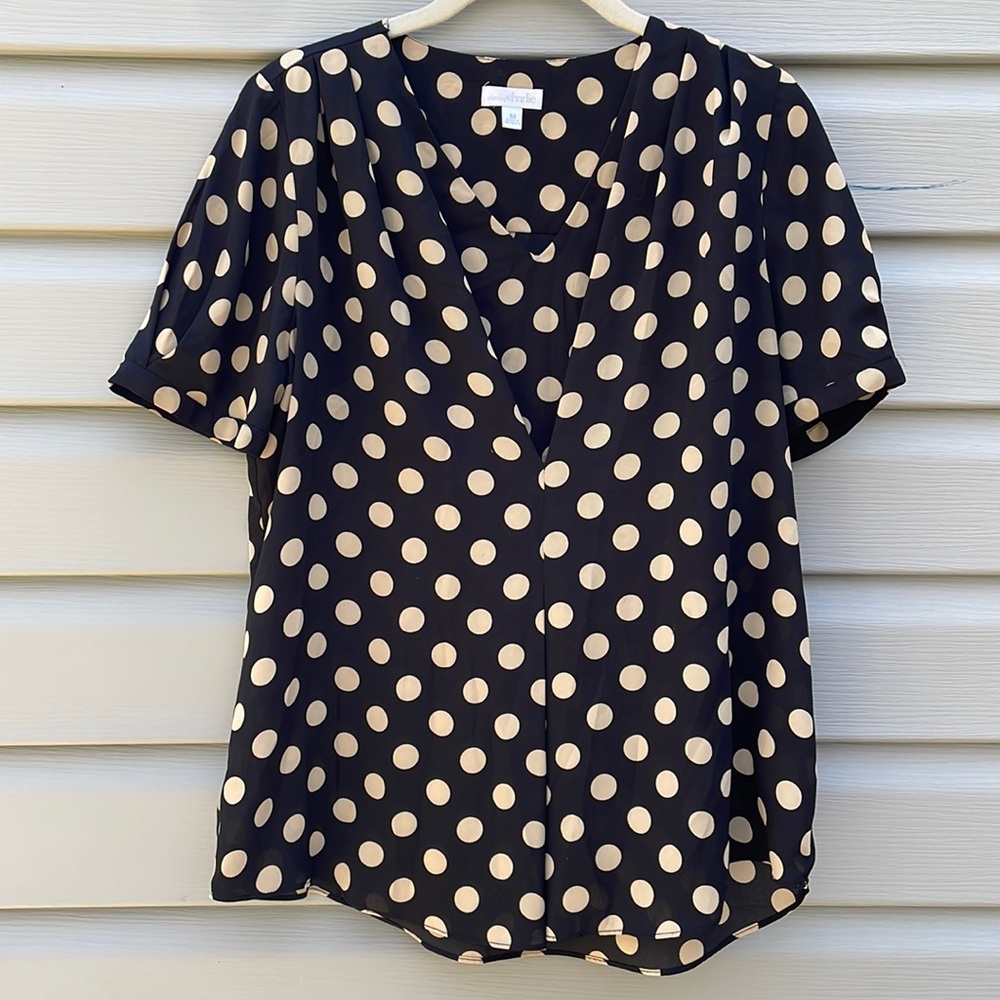 Polka Dot V-Neck Pleated Blouse